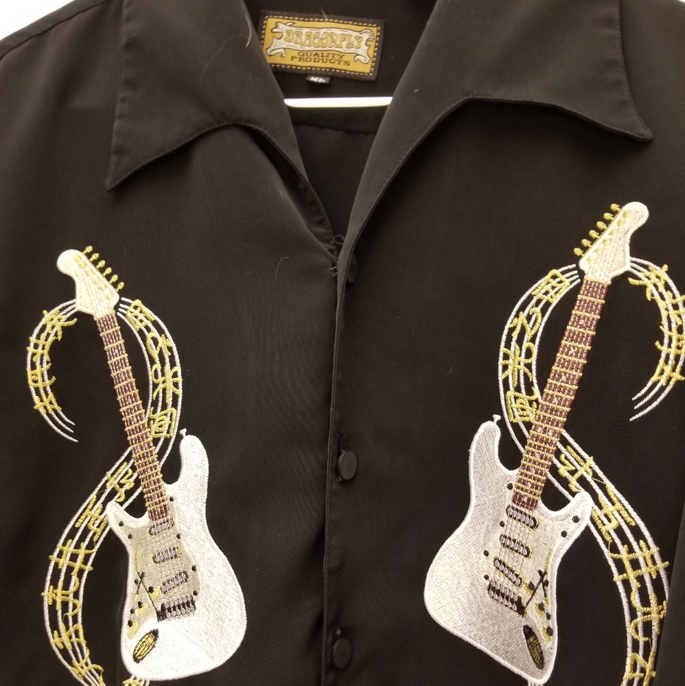 Mens Dragonfly Embroidered Guitarman Shirt